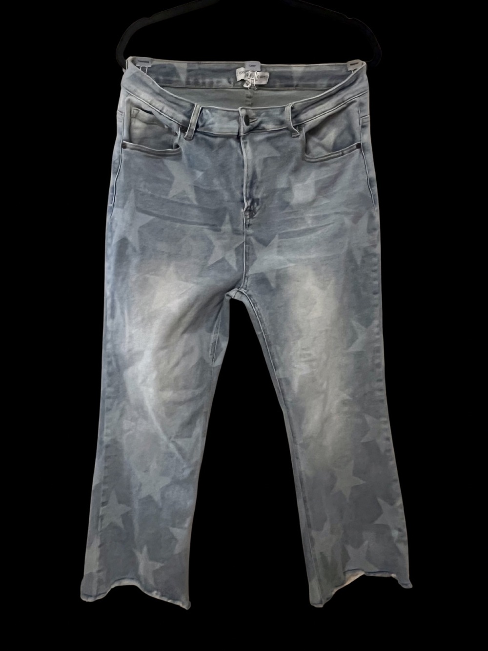 Chic Soul Star Print Flare Jeans Light Wash Stretch Raw Hem Size 1X